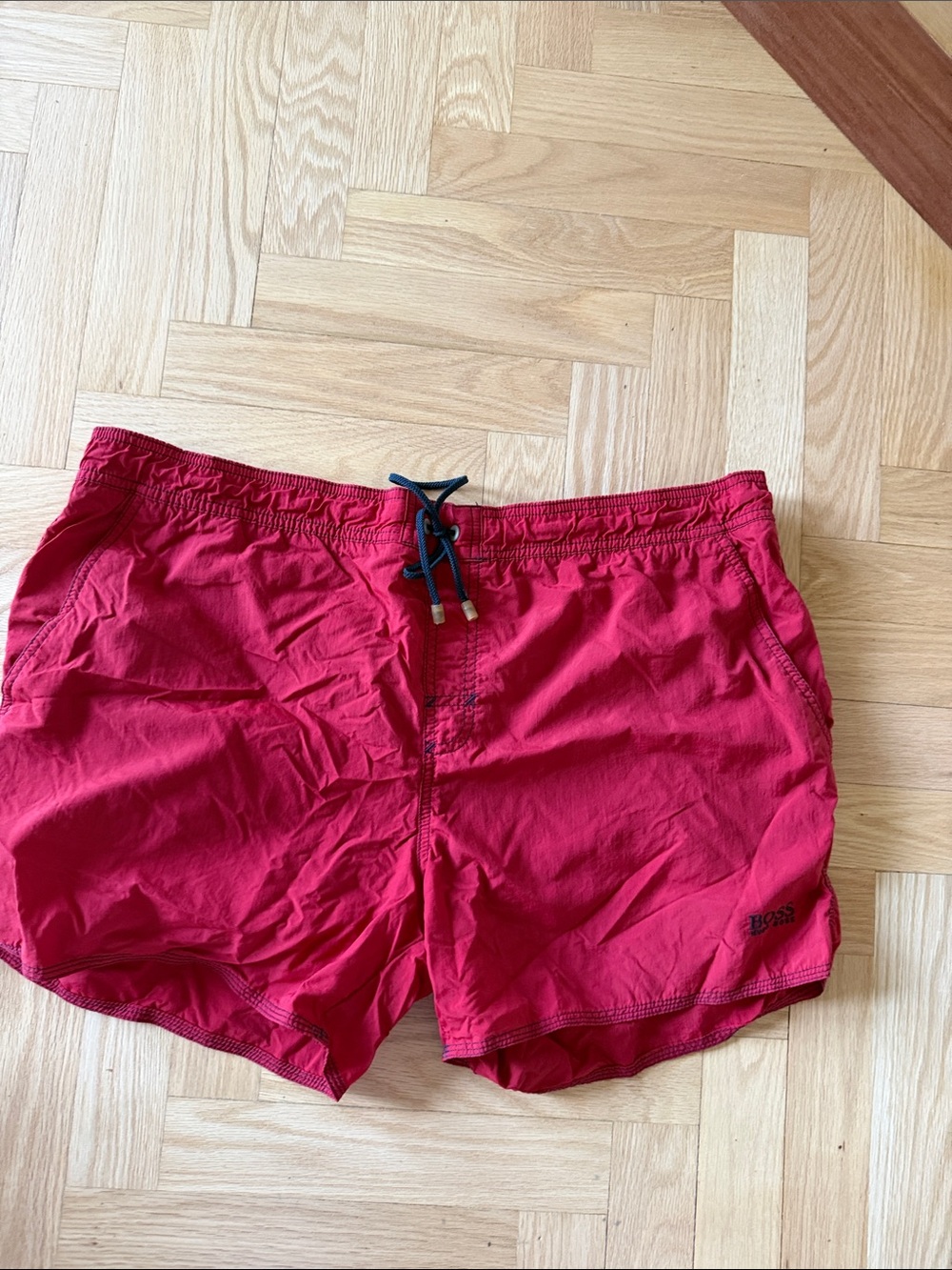 Boss Red Swim Trunks with Black Drawstring